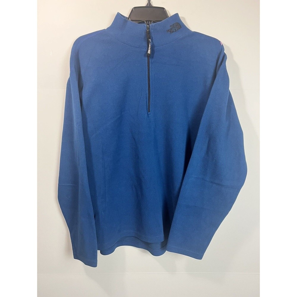 The North Face Sweater Mens Large Blue 3/4 Zip Pullover Collar/Tab Logo
